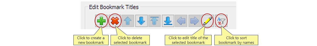 Use buttons to edit bookmarks